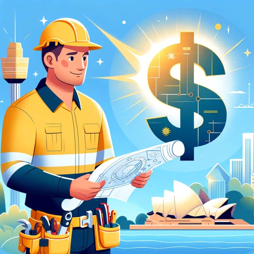 Illustration of a tradesperson in Australia, showcasing elements that indicate earning potential